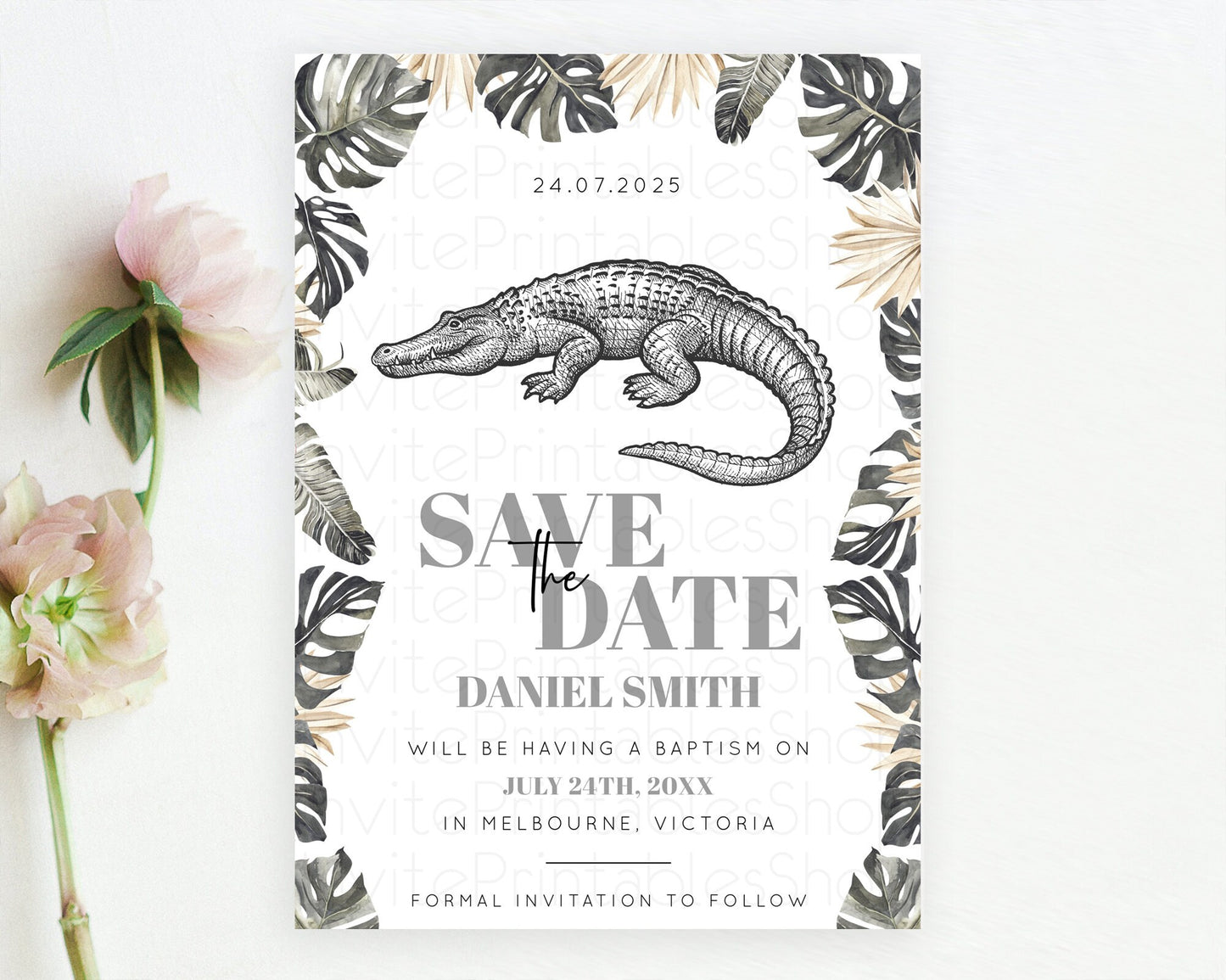 Editable Croc Gator Save The Date Template Croc Gator Party Save The Date Sa