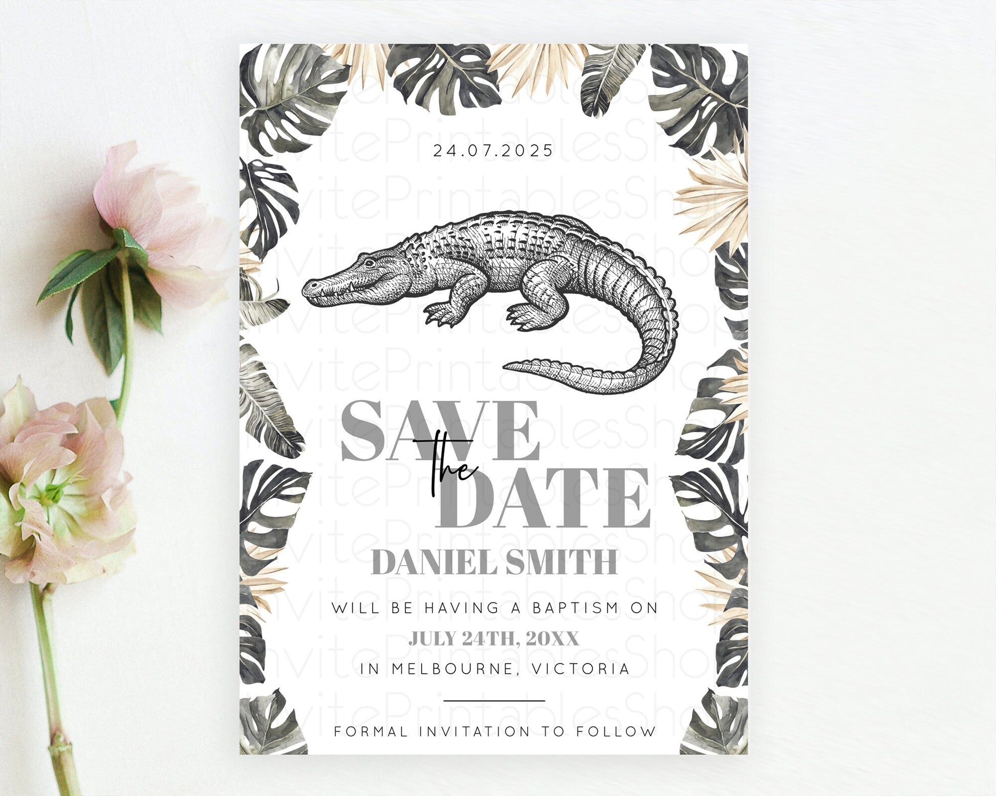 Editable Croc Gator Save The Date Template Croc Gator Party Save The Date Sa