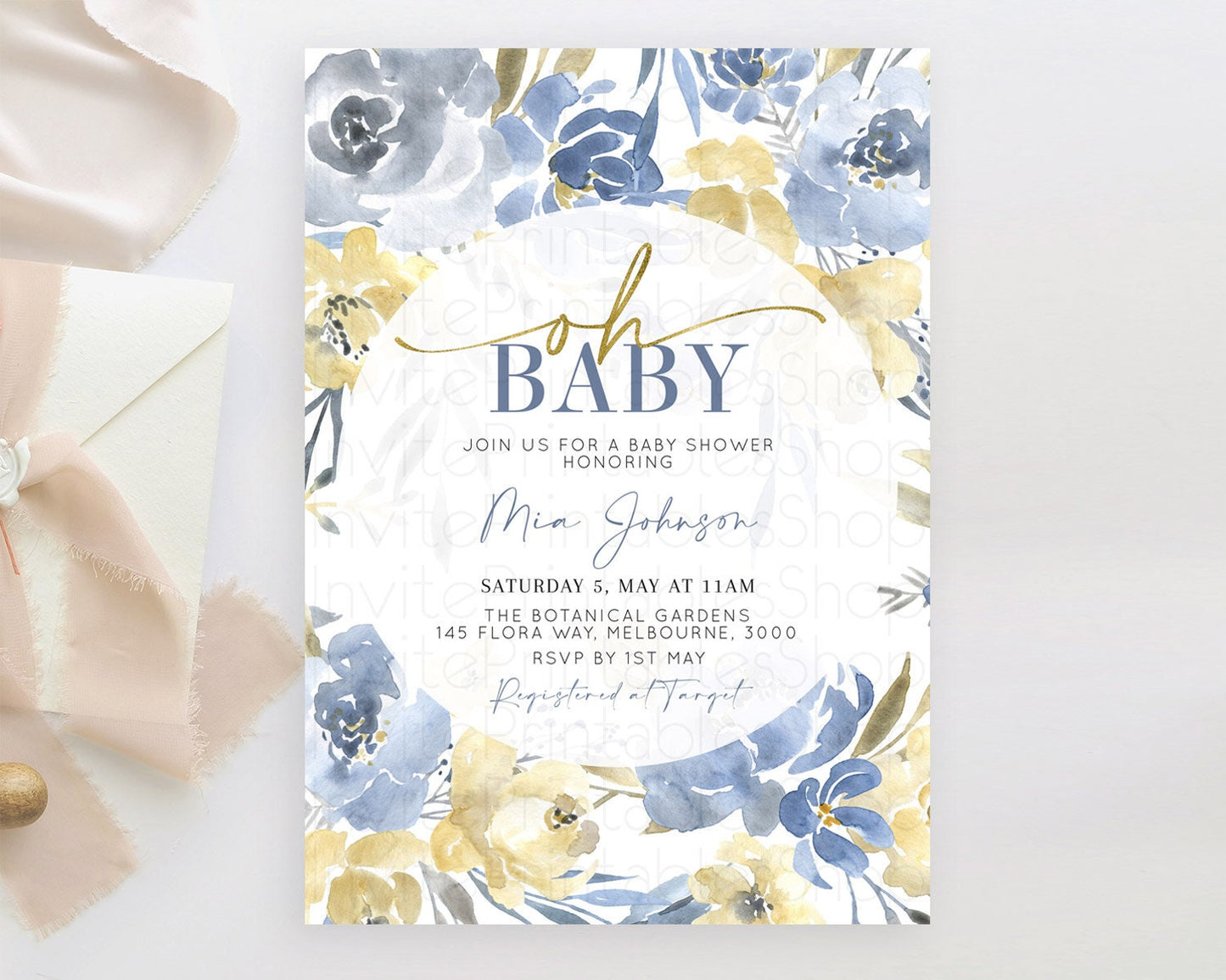 Wildflower Baby Shower Invitation Secret Garden Baby Shower Invitation Pastel Flowers Invite Enchanted Garden Shower Floral Theme D10189