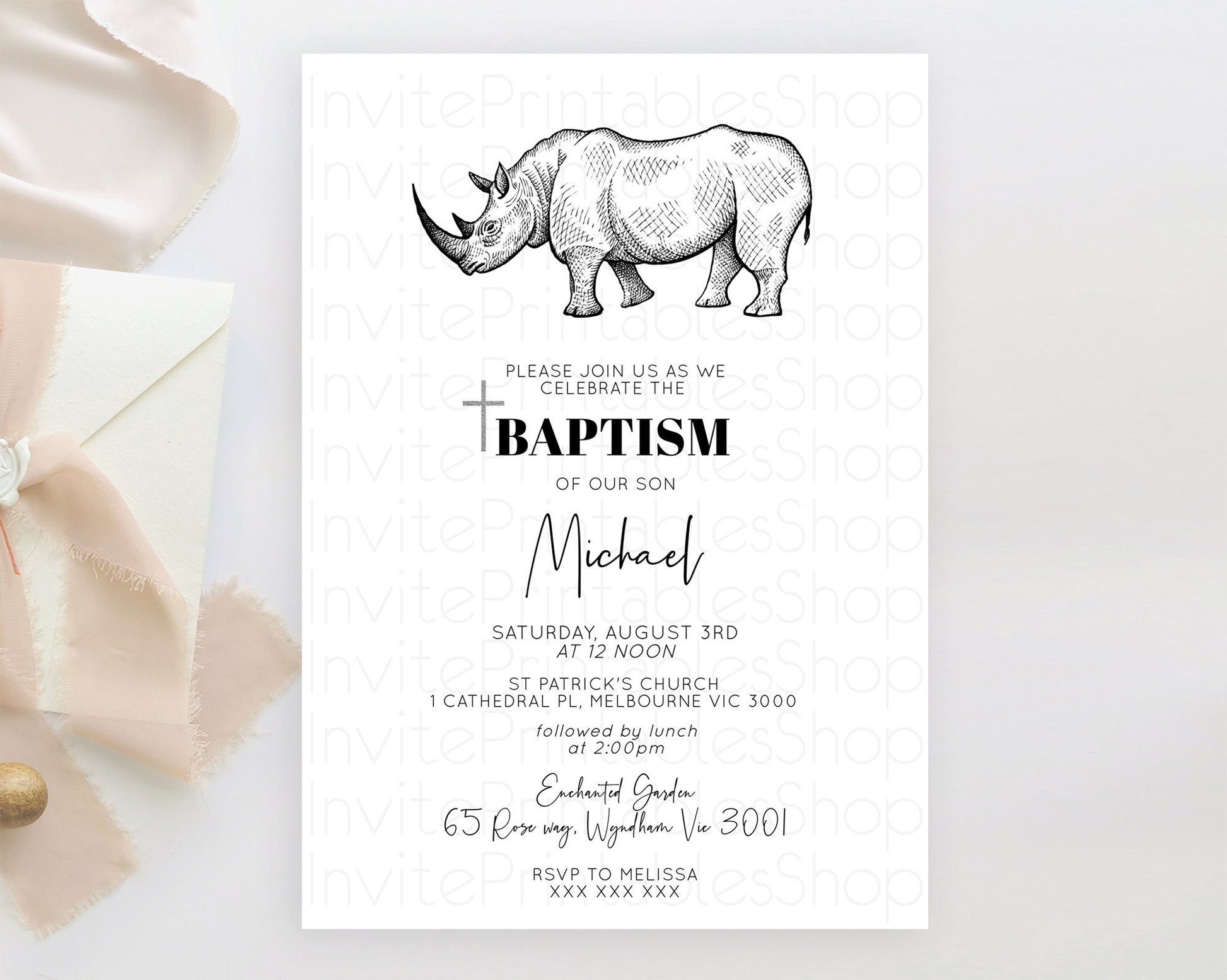 Editable Rhino Baptism Invitation Rhino Baptism 1st Birthday Invitation Rhin