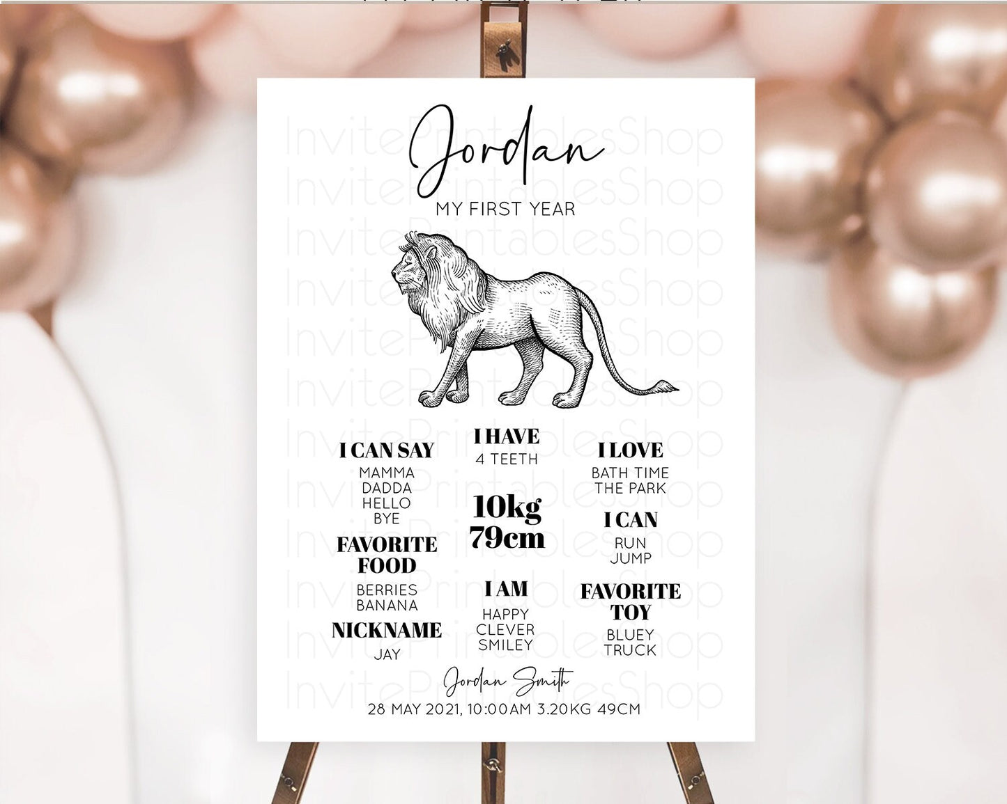 Lion First Birthday Milestone Board Lion Milestone Poster Lion Decor Safari Adventure Palm Leaf Lion First Birthday Welcome Sign D10246