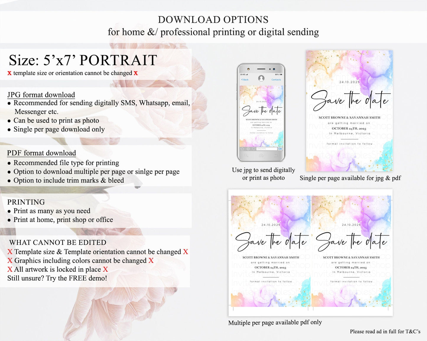 Pastel Save The Date Template Pastel Ombre Rainbow Watercolor Colorful Party For Birthday Baptism Baby Shower Wedding Bridal Shower D10180