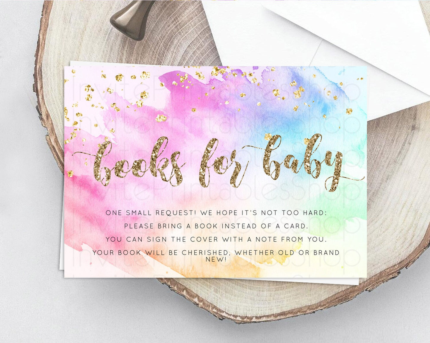 Pastel Books For Baby Card Pastel Rainbow Book Insert Colorful Ombre Watercolor Book Card Confetti Glitter Baby Book Poem Request D10450