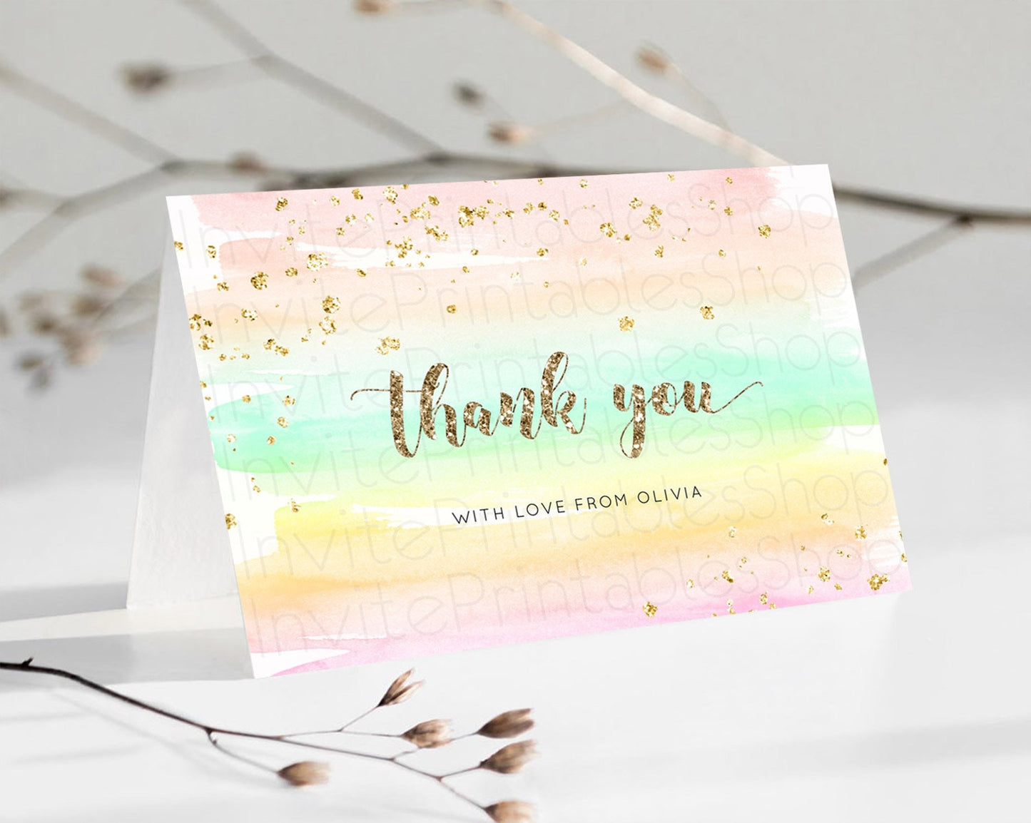 Pastel Thank You Rainbow Thank You Card Colorful Pastel Birthday Thank You Card Confetti Watercolor Pastel Teacher Thank You Cards D10592