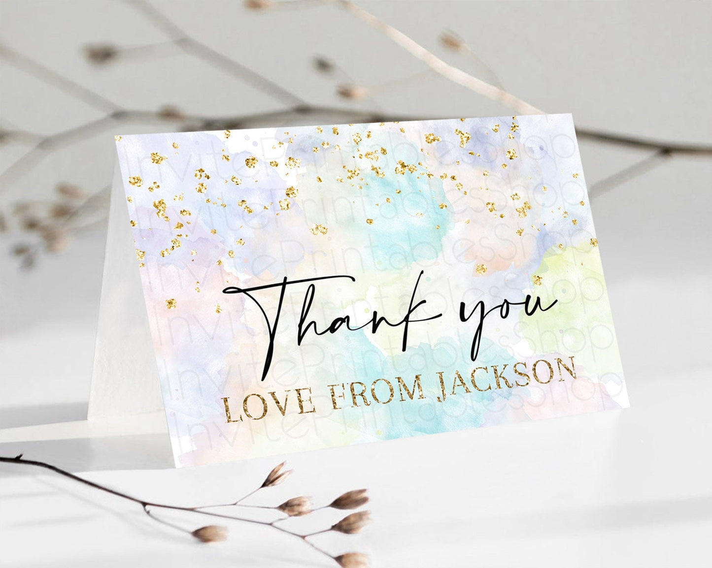 Pastel Thank You Rainbow Thank You Card Colorful Pastel Birthday Thank You Card Confetti Watercolor Pastel Teacher Thank You Cards D10613