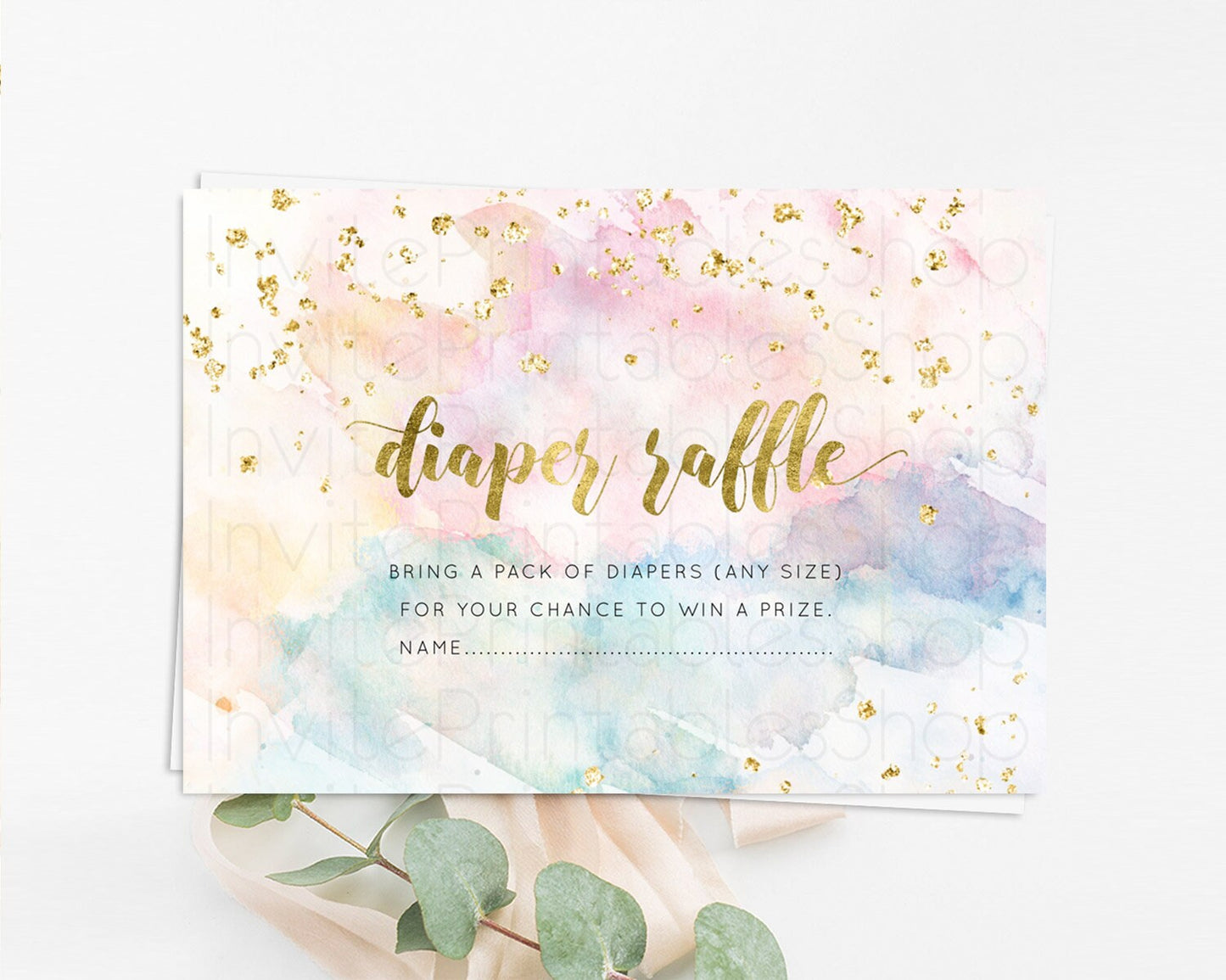 Pastel Diaper Raffle Card Pastel Rainbow Diaper Raffle Insert Colorful Ombre Watercolor Diaper Ticket Confetti Glitter Raffle Game D10265