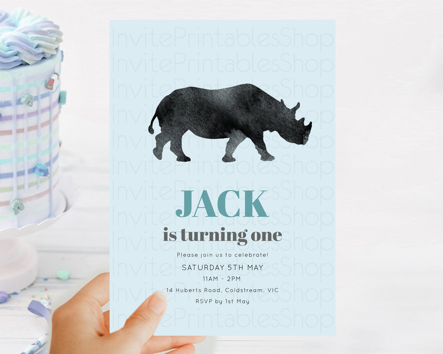 Rhino Birthday Invitation Rhino Invitation Rhino Birthday Rhino Safari Adventure Invite Rhino Palm Leaf Invite Zoo Party D10801