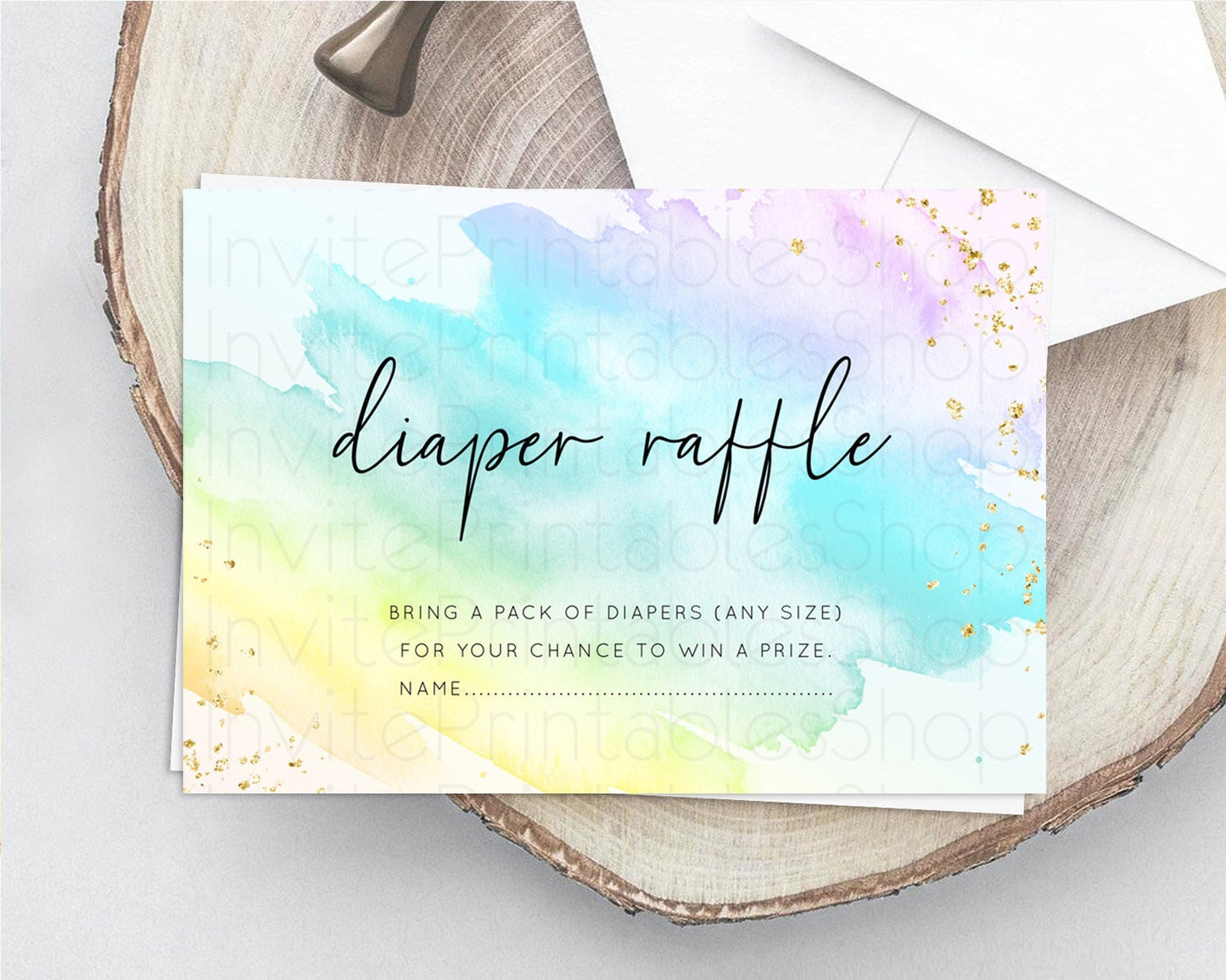 Pastel Diaper Raffle Card Pastel Rainbow Diaper Raffle Insert Colorful Ombre Watercolor Diaper Ticket Confetti Glitter Raffle Game D10773