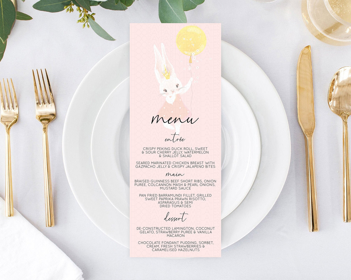 Bunny Menu Bunny Balloon Menu Template Colorful Pastel Confetti Table Decor Sprinkles Bunny Dinner Dessert Menu Party Food Menu D10219