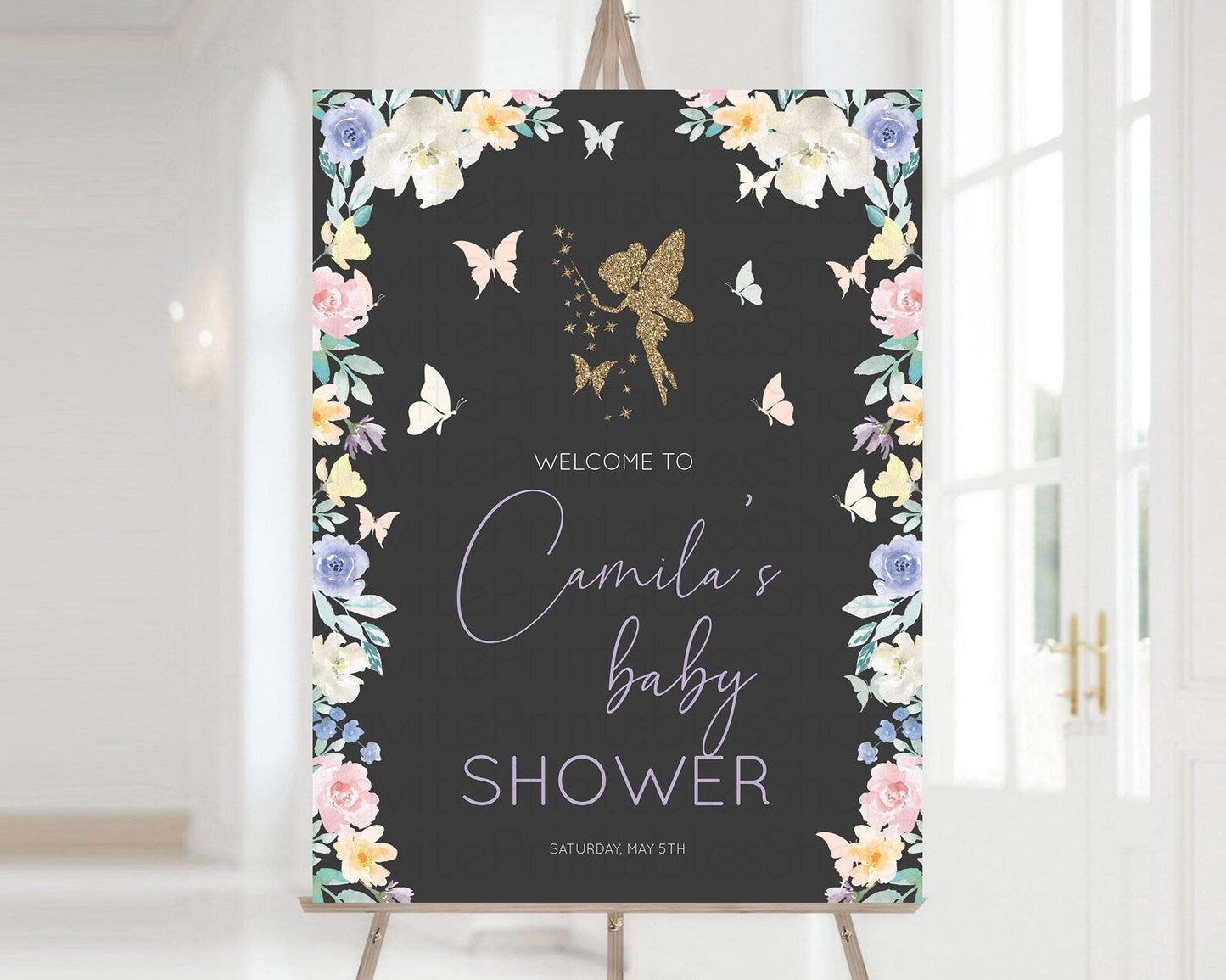 Fairy Baby Shower Welcome Sign Fairy Welcome Board Enchanted Garden Pastel Floral Butterfly Decor Secret Garden Fairy Welcome Sign D10881