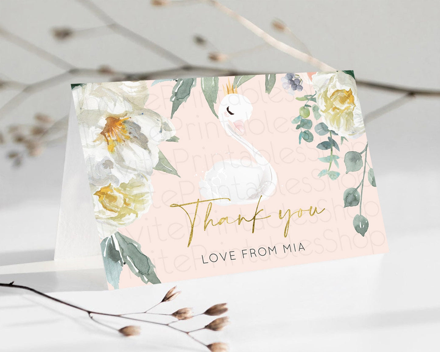 Swan Thank You Swan Princess Ballet Thank You Card Swan Lake Birthday Thank You Cards Secret Garden Pastel Floral Teacher Thank You D10115