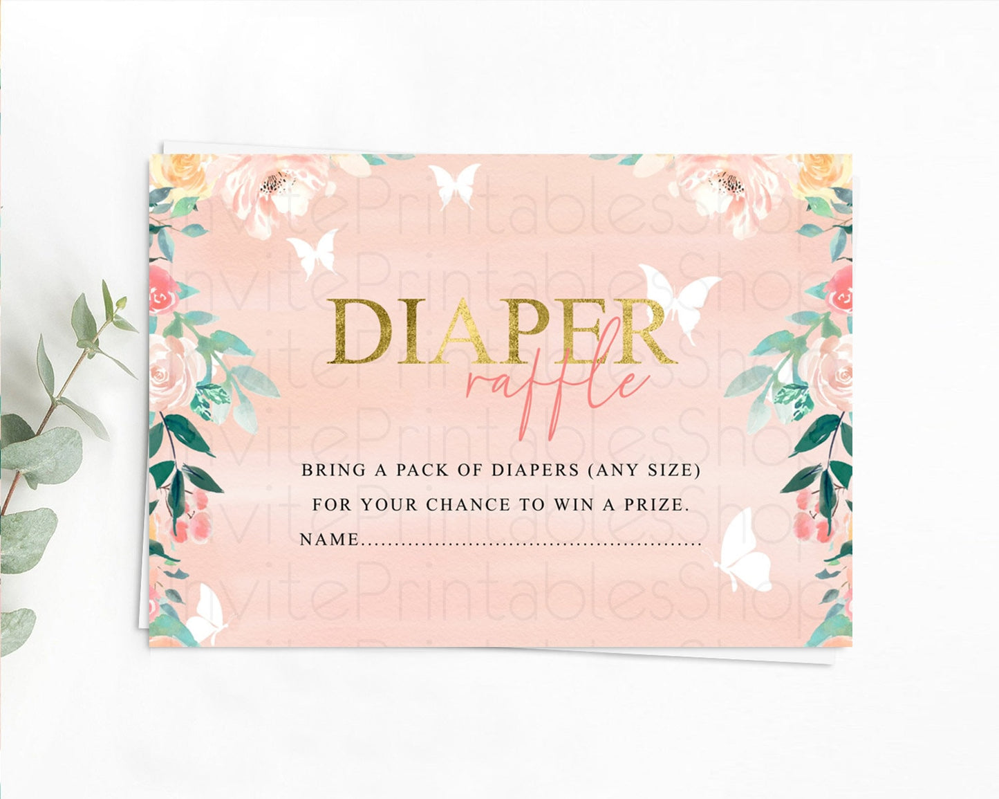 Secret Garden Diaper Raffle Card Boho Wildflower Diaper Raffle Insert Pastel Flower Garden Baby Shower Card Flower Raffle Game D10245