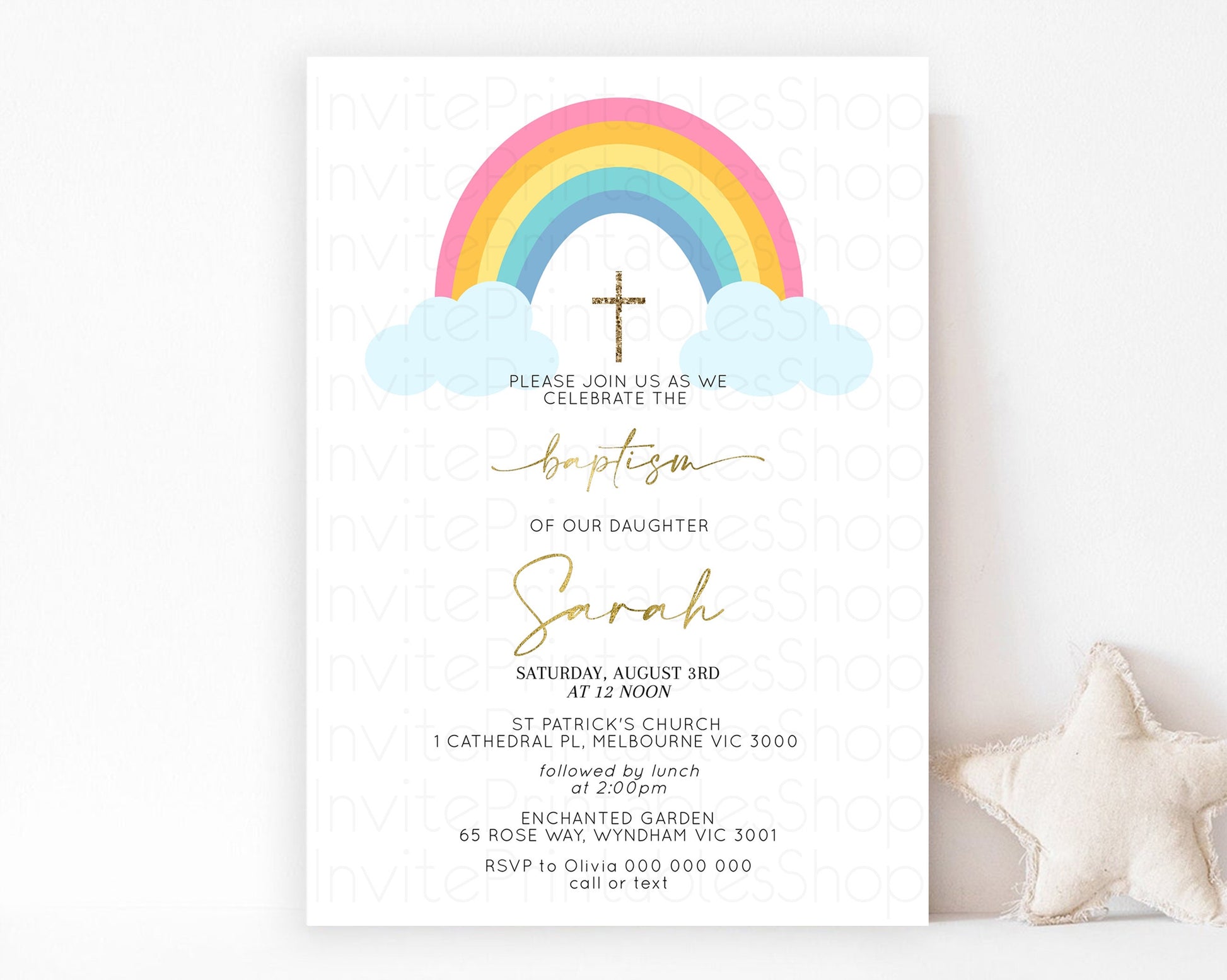 Editable Pastel Baptism Invitation Rainbow Christening Invitation Holy Commu