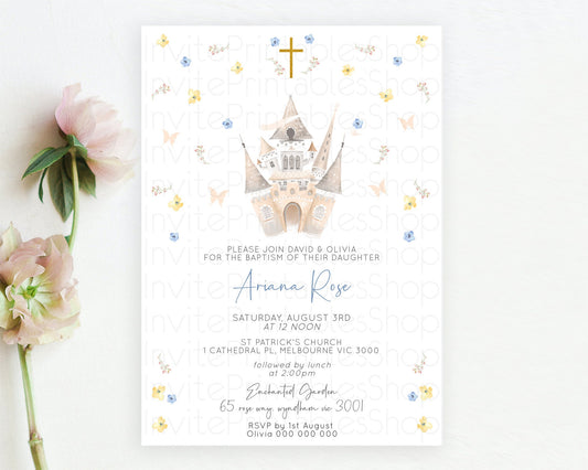 Princess Baptism Invitation Enchanted Castle Baptism 1st Birthday Invitation Royal Party Pastel Floral Secret Garden Christening D10365