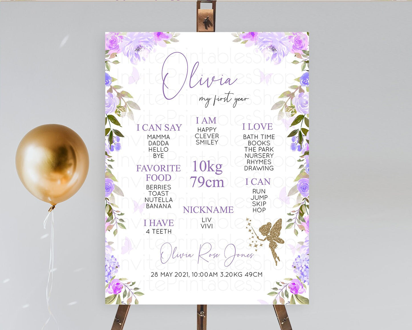 Fairy First Birthday Milestone Poster Fairy Secret Garden Milestone Board Enchanted Garden Pastel Floral Butterfly 1st Birthday Sign D10910