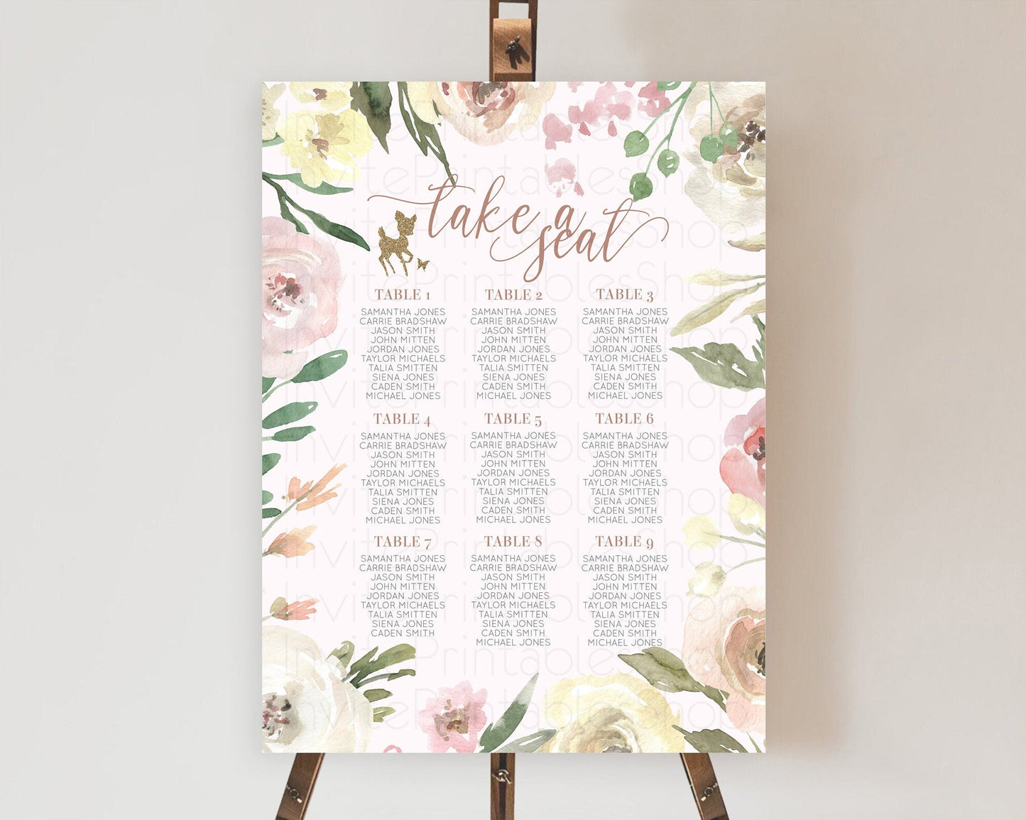 Fawn Seating Chart Deer Seating Chart Enchanted Forest Party Butterfly Pastel Flowers Whimsical Seating Chart Woodland Seating Sign D10193