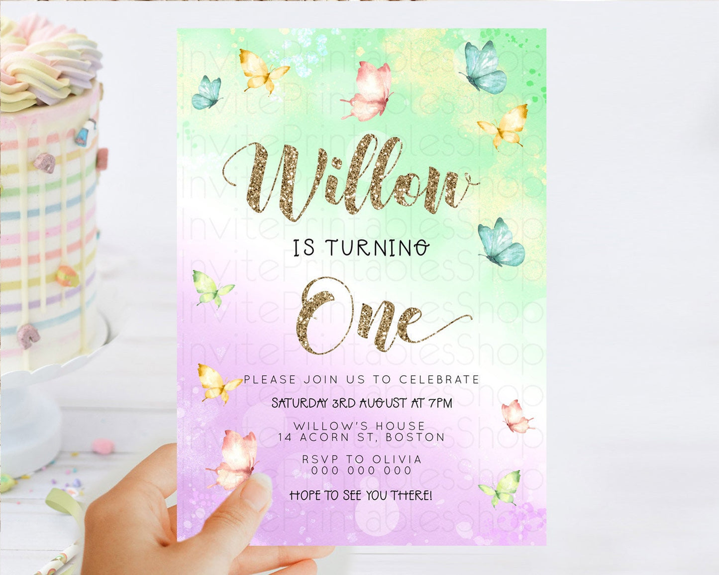 Editable Pastel Butterfly Birthday Invitation Butterfly Birthday Invitation