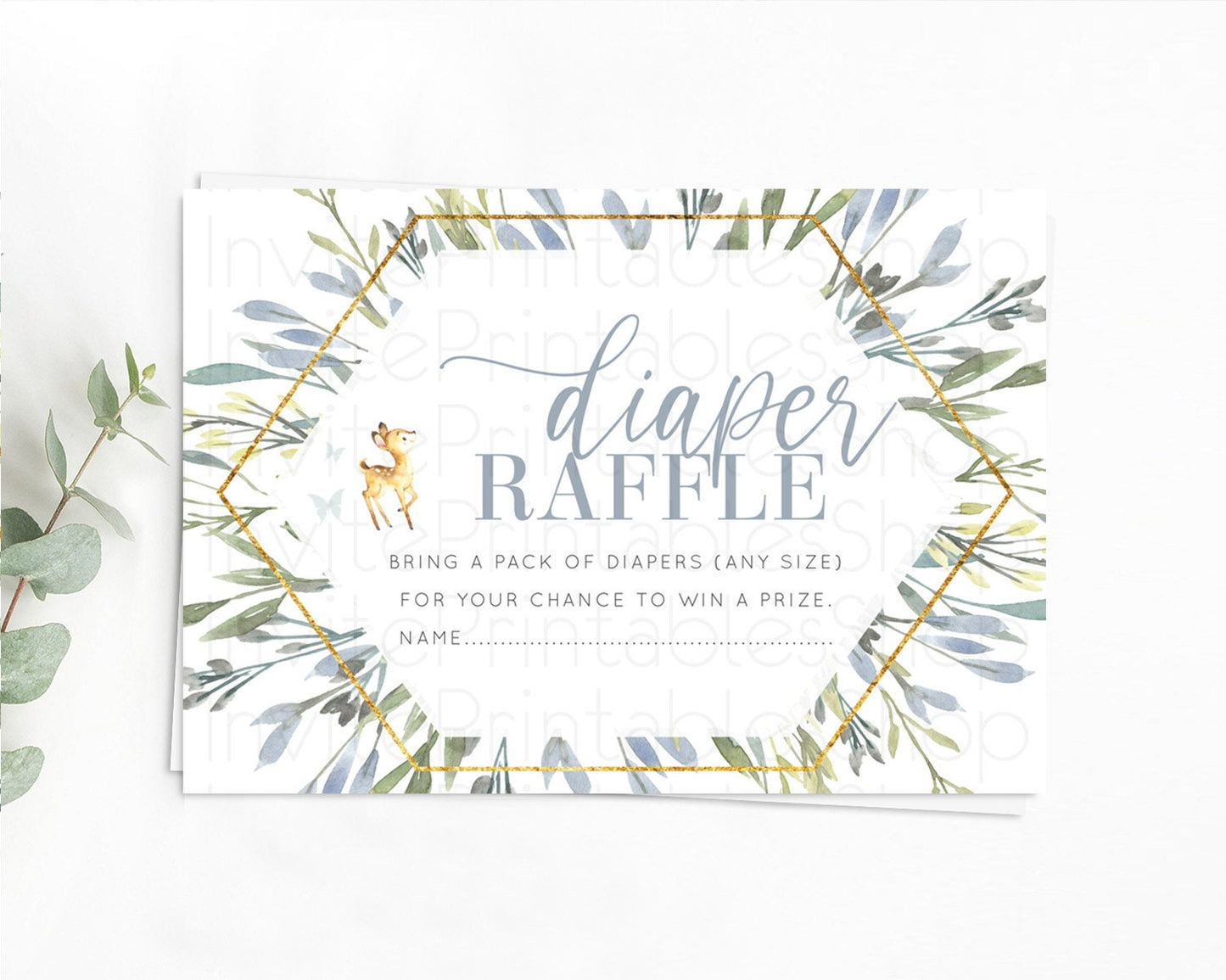 Fawn Diaper Raffle Card Deer Diaper Insert Floral Deer Diaper Ticket Enchanted Forest Butterfly Pastel Baby Shower Raffle Game D10400