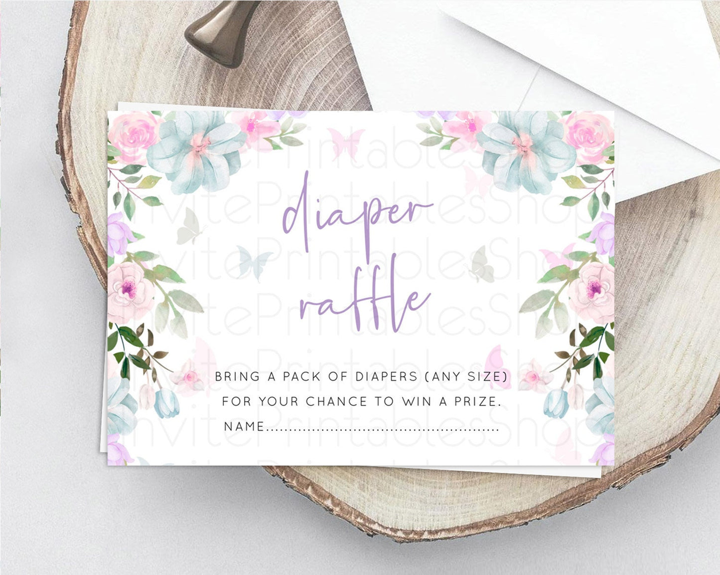 Secret Garden Diaper Raffle Card Boho Wildflower Diaper Raffle Insert Pastel Flower Garden Baby Shower Card Flower Raffle Game D10494