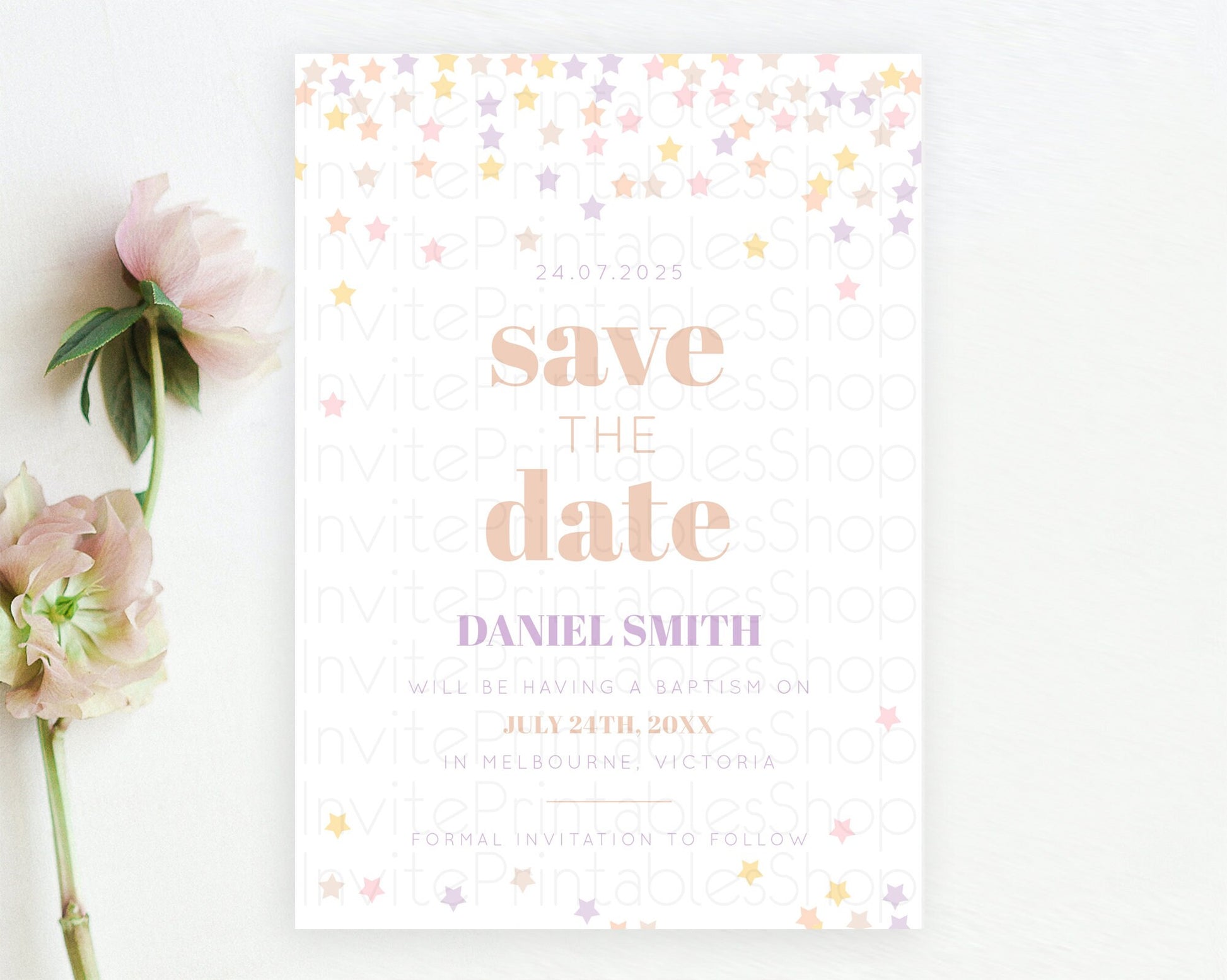 Editable Twinkle Stars Save The Date Template Pastel Twinkle Little Star Par