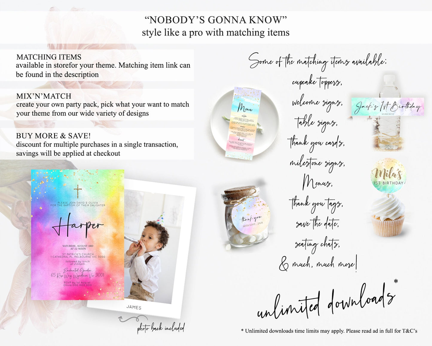 Tie Dye Baptism Invitation Rainbow Baptism 1st Birthday Invitation Pastel Ombre Colorful Christening Invitation Holy Communion D10456