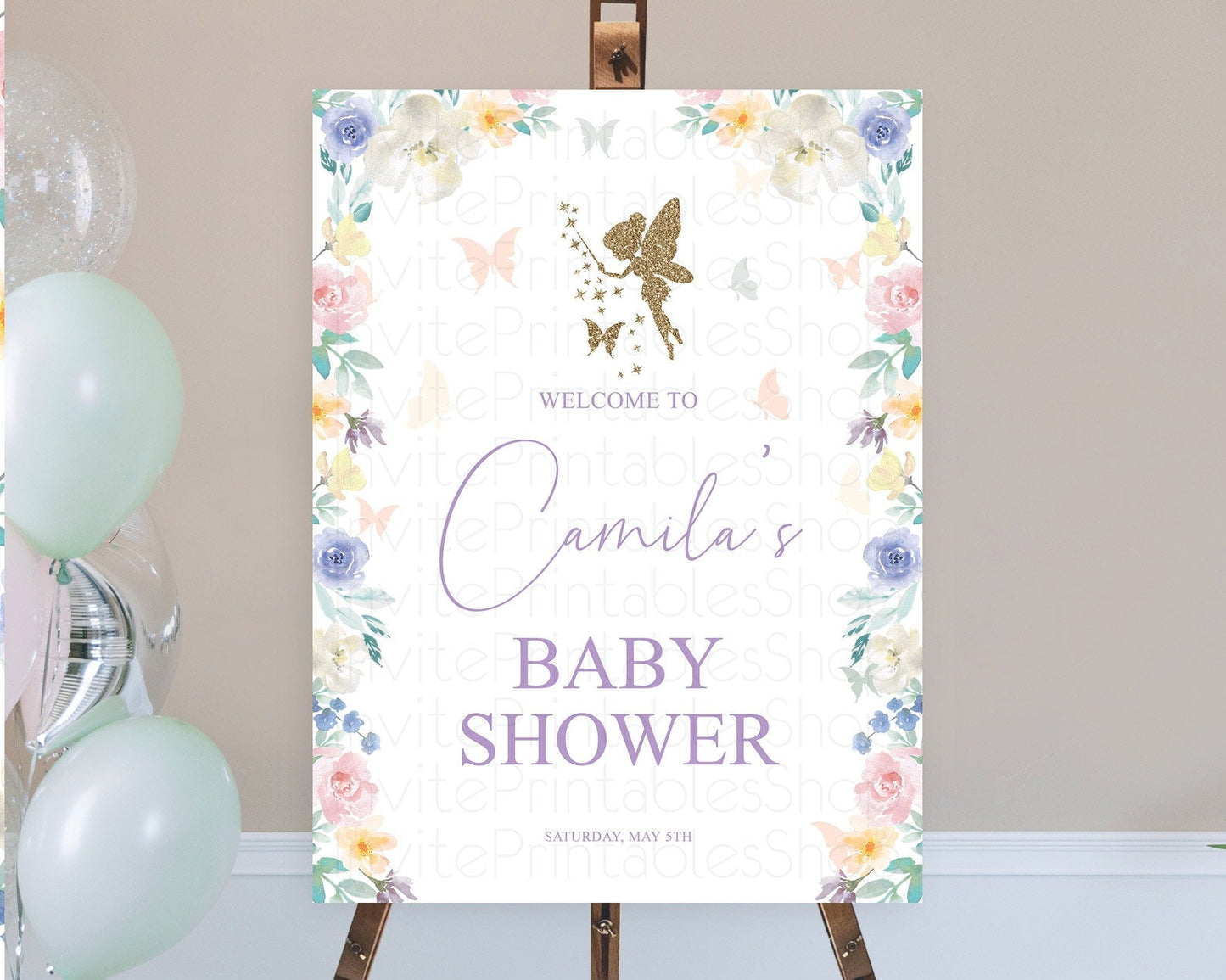 Fairy Baby Shower Welcome Sign Fairy Welcome Board Enchanted Garden Pastel Floral Butterfly Decor Secret Garden Fairy Welcome Sign D10761
