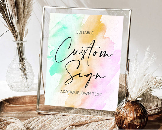 Editable Pastel Sign Ombre Table Sign Decor Pastel Ombre Rainbow Watercolor