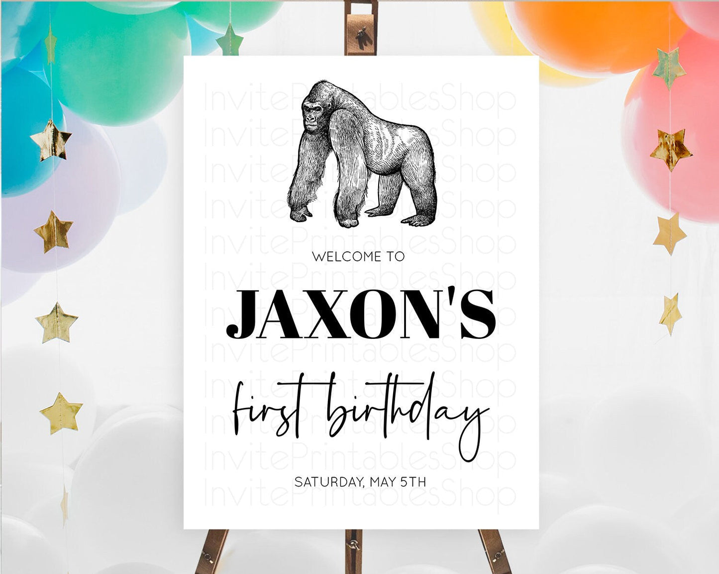 Gorilla Welcome Sign Gorilla Welcome Board Gorilla Party Welcome Poster Safari Adventure Decor Gorilla First Birthday Welcome Sign D10855