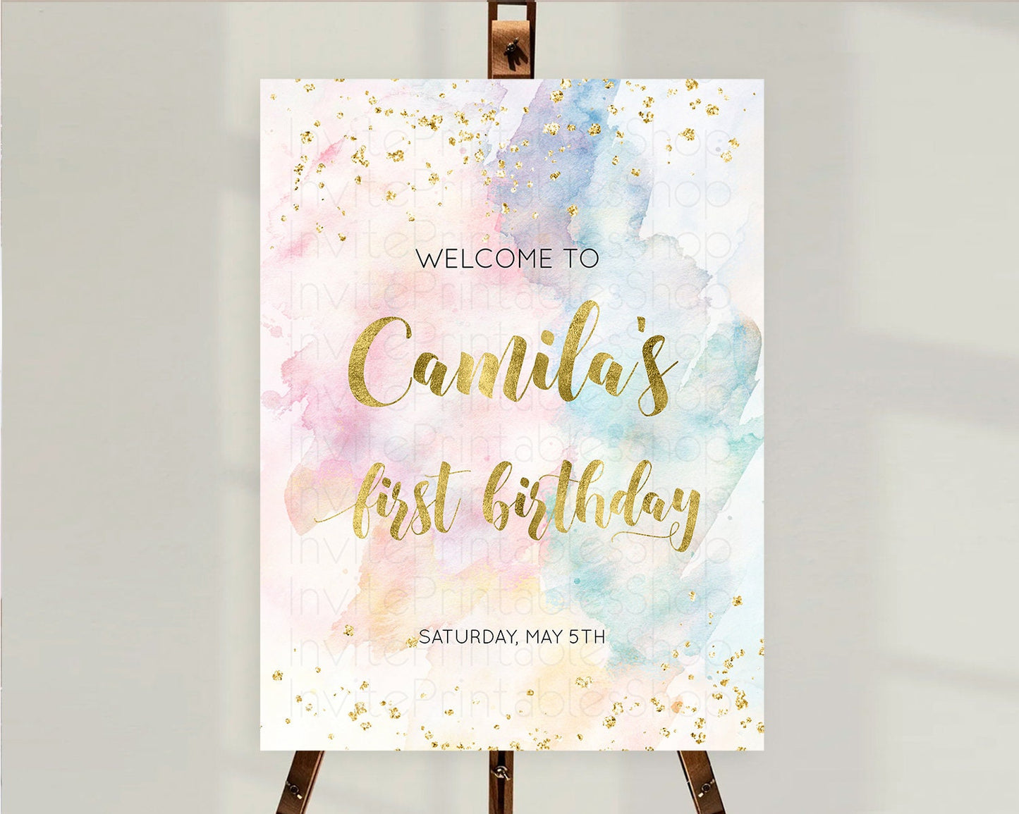 Pastel Welcome Sign Pastel Rainbow Welcome Sign Colorful Rainbow Confetti Watercolor Glitter Pastel First Birthday Welcome Sign D10265