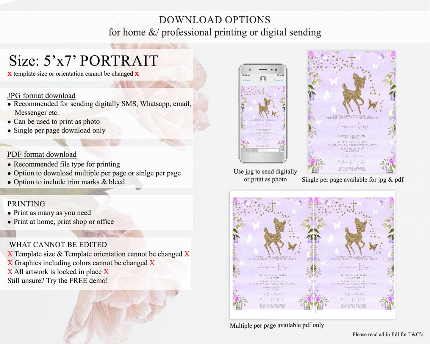 Fawn Baptism Invitation Deer Baptism 1st Birthday Invitation Enchanted Forest Christening Invitation Pastel Garden Butterfly Floral D10963