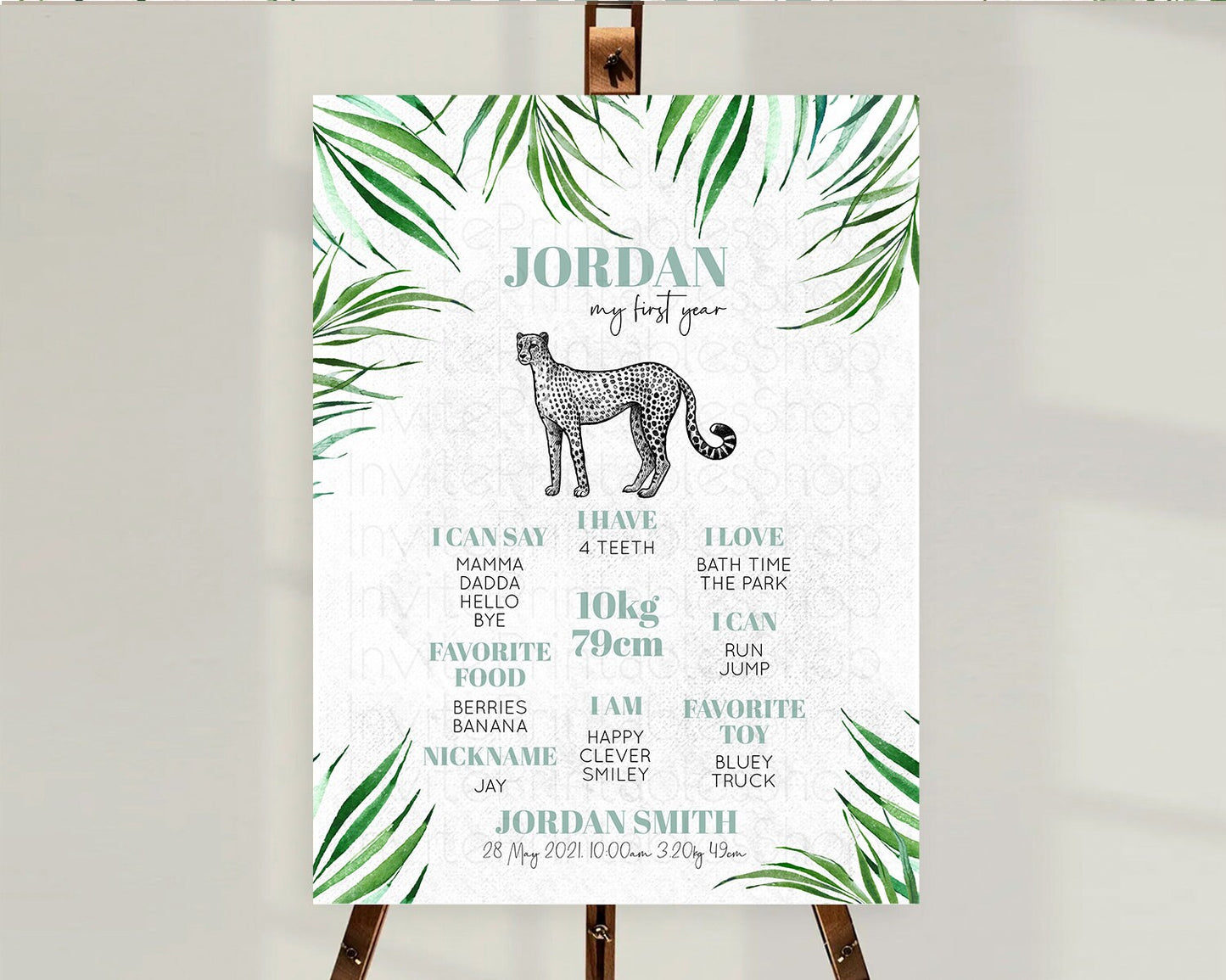 Cheetah First Birthday Milestone Board Cheetah Milestone Poster Cheetah Decor Safari Adventure Cheetah First Birthday Welcome Sign D10849