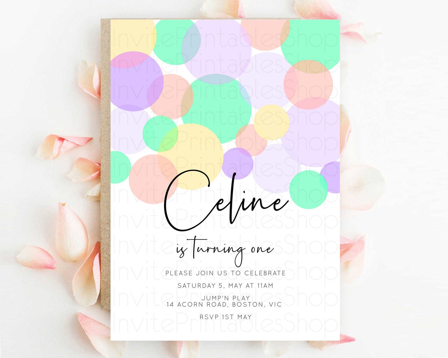 Pastel Birthday Invitation Pastel Confetti Birthday Invitation Bubbles Invitation Colorful Rainbow Confetti 2nd 1st First Birthday D10380