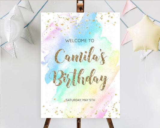 Pastel Welcome Sign Pastel Rainbow Welcome Sign Colorful Rainbow Confetti Watercolor Glitter Pastel First Birthday Welcome Sign D10637