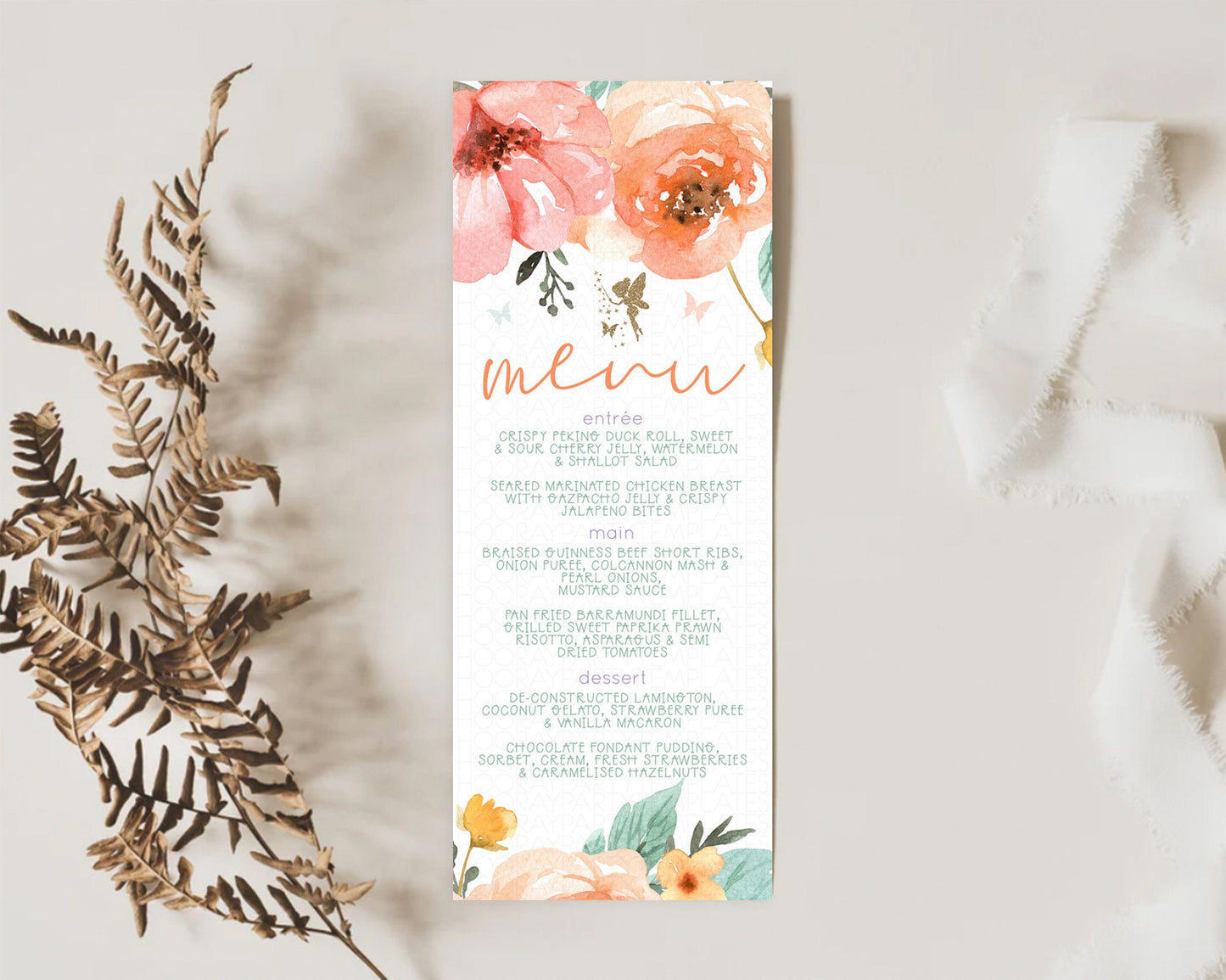 Fairy Menu Fairy Menu Template Enchanted Garden Pastel Floral Butterfly Table Décor Fairy Secret Garden Dinner Dessert Food Menu D10346