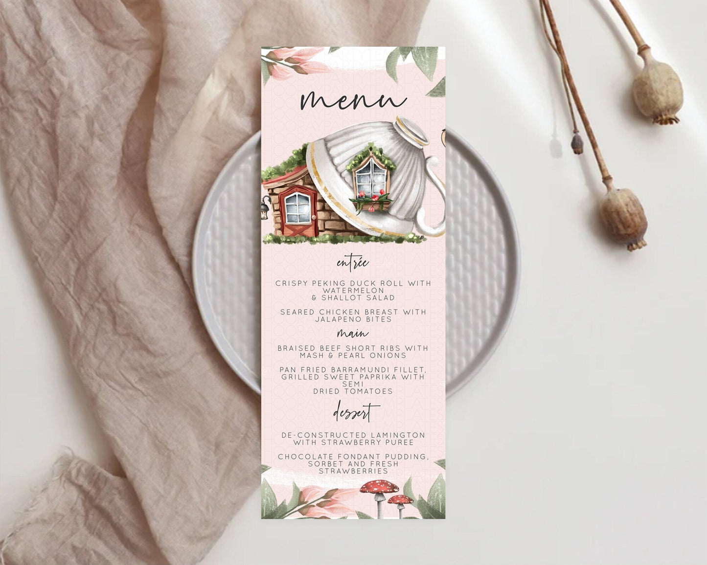 Fairy Menu Fairy Menu Template Enchanted Garden Pastel Floral Butterfly Table Decor Fairy Secret Garden Dinner Dessert Food Menu D10563