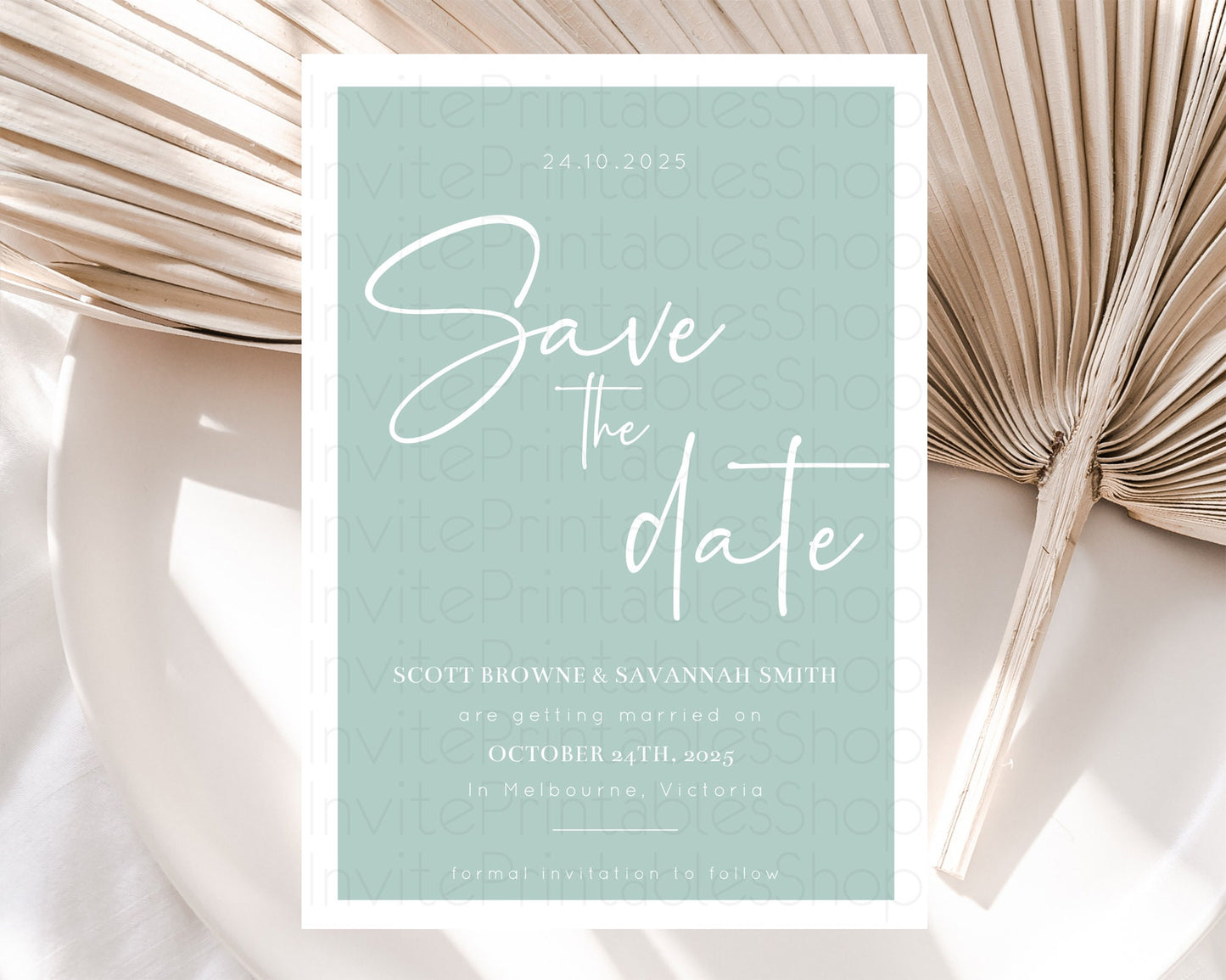 Editable Minimalist Green Save The Date Template Simple Modern Green Party T