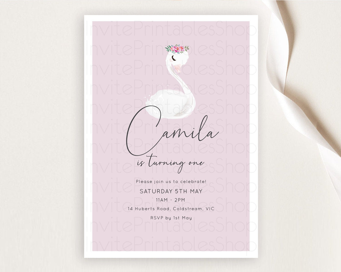 Swan Birthday Invitation Swan Princess Ballet Invitation Enchanted Forest Swan Lake Party Secret Garden Watercolour Pastel Floral D10758