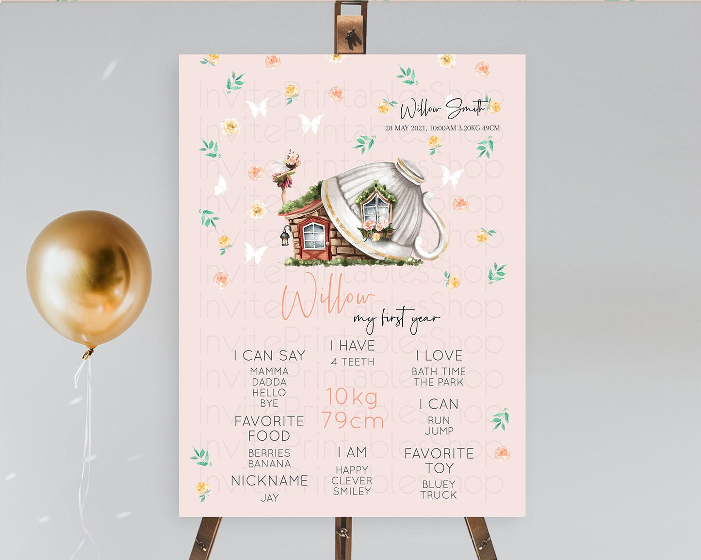 Fairy First Birthday Milestone Poster Fairy Secret Garden Milestone Board Enchanted Garden Pastel Floral Butterfly 1st Birthday Sign D10384