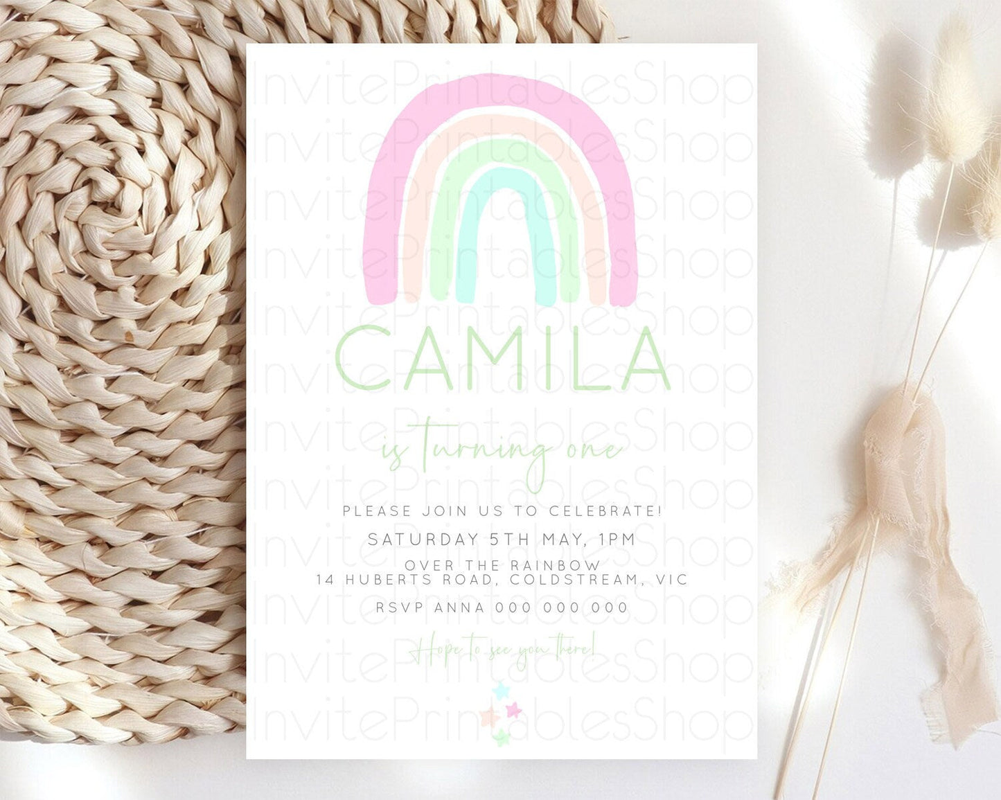 Pastel Rainbow Birthday Invitation Pastel Rainbow Invitation Rainbow Invitation Pastel Invitation Boho Rainbow 1st First Birthday D23100