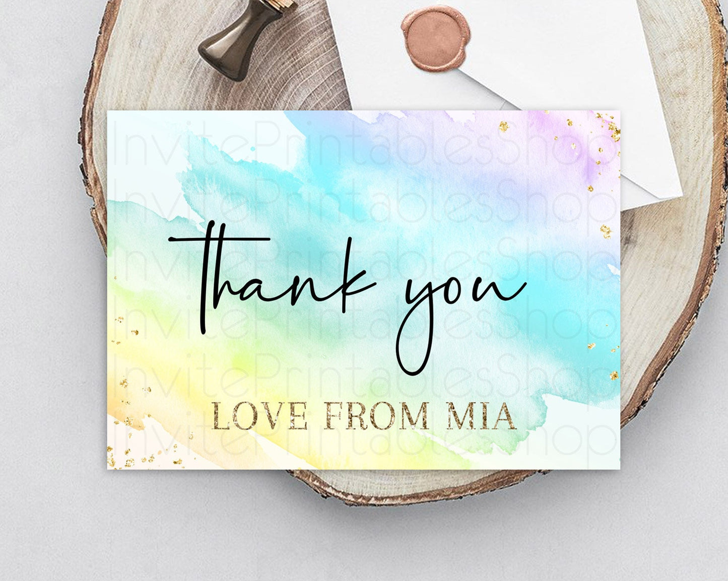 Pastel Thank You Rainbow Thank You Card Colorful Pastel Birthday Thank You Card Confetti Watercolor Pastel Teacher Thank You Cards D10171