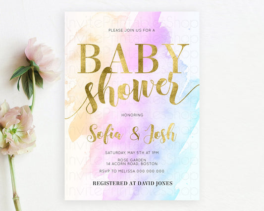 Editable Pastel Baby Shower Invitation Rainbow Baby Shower Invitation Colorf
