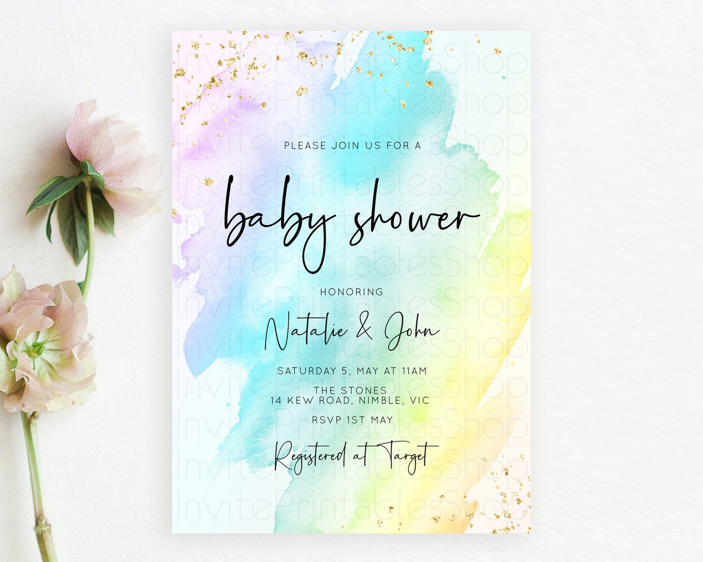 Editable Pastel Baby Shower Invitation Rainbow Baby Shower Invitation Colorf