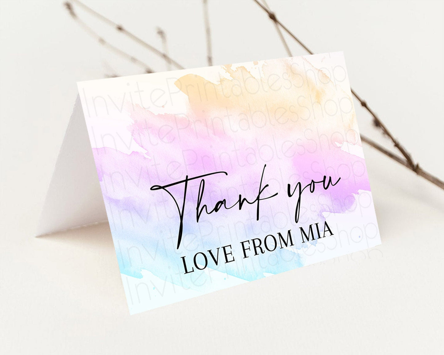 Pastel Thank You Rainbow Thank You Card Colorful Pastel Birthday Thank You Card Confetti Watercolor Pastel Teacher Thank You Cards D10175