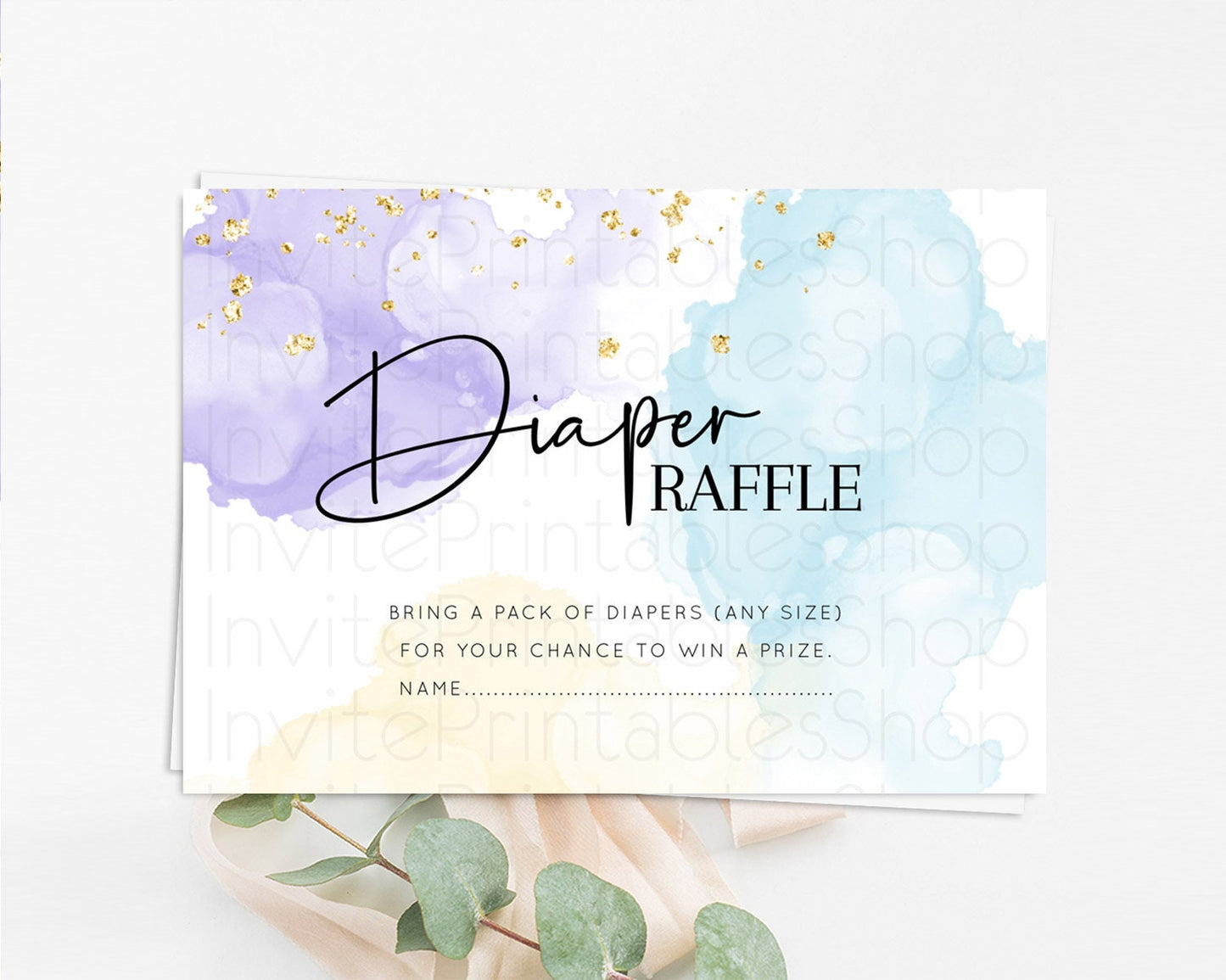 Pastel Diaper Raffle Card Pastel Rainbow Diaper Raffle Insert Colorful Ombre Watercolor Diaper Ticket Confetti Glitter Raffle Game D10208