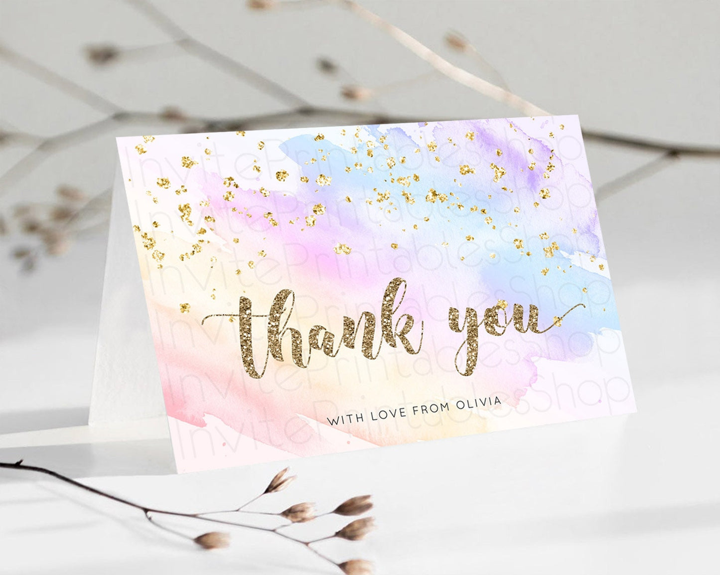 Pastel Thank You Rainbow Thank You Card Colorful Pastel Birthday Thank You Card Confetti Watercolor Pastel Teacher Thank You Cards D10633