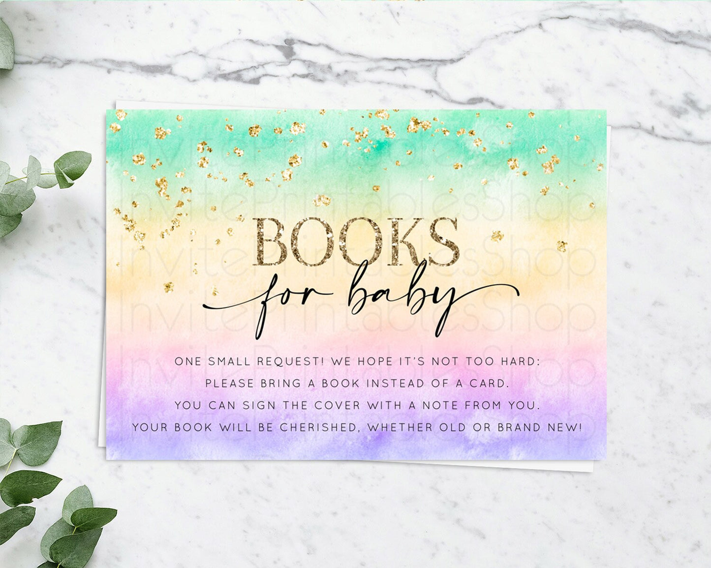 Pastel Books For Baby Card Pastel Rainbow Book Insert Colorful Ombre Watercolor Book Card Confetti Glitter Baby Book Poem Request D10481