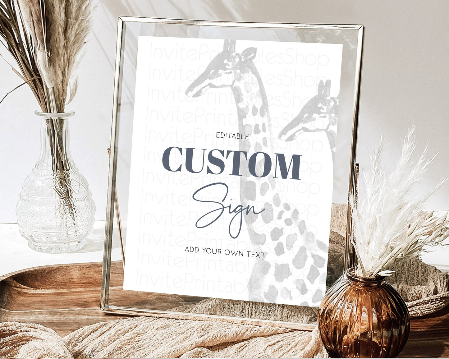 Editable Giraffe Sign Giraffe Party Sign Template Safari Adventure Table Sig