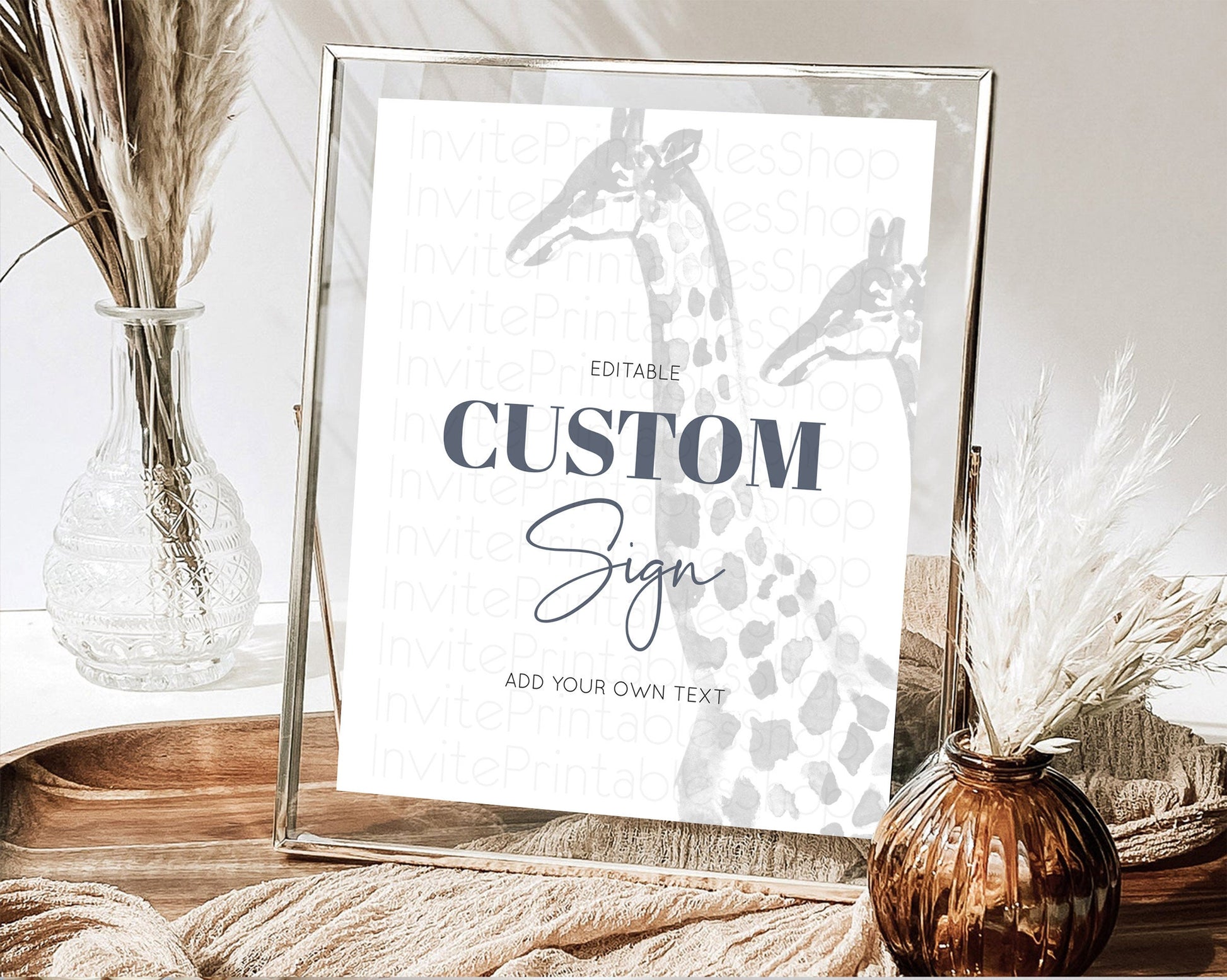 Editable Giraffe Sign Giraffe Party Sign Template Safari Adventure Table Sig