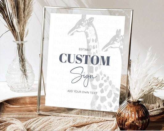 Editable Giraffe Sign Giraffe Party Sign Template Safari Adventure Table Sig
