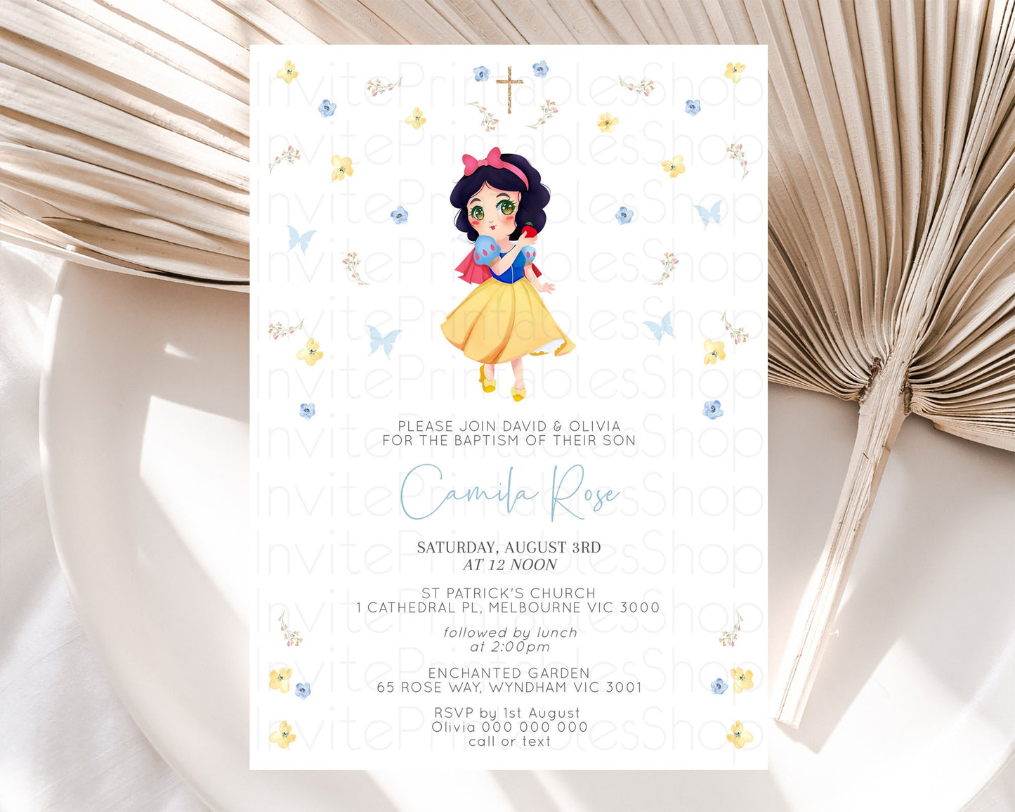 Princess Baptism Invitation Enchanted Castle Baptism 1st Birthday Invitation Royal Party Pastel Floral Secret Garden Christening D10353